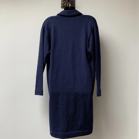 Vintage long line cardigan size medium pure wool with suede patches - Picture 7 of 10